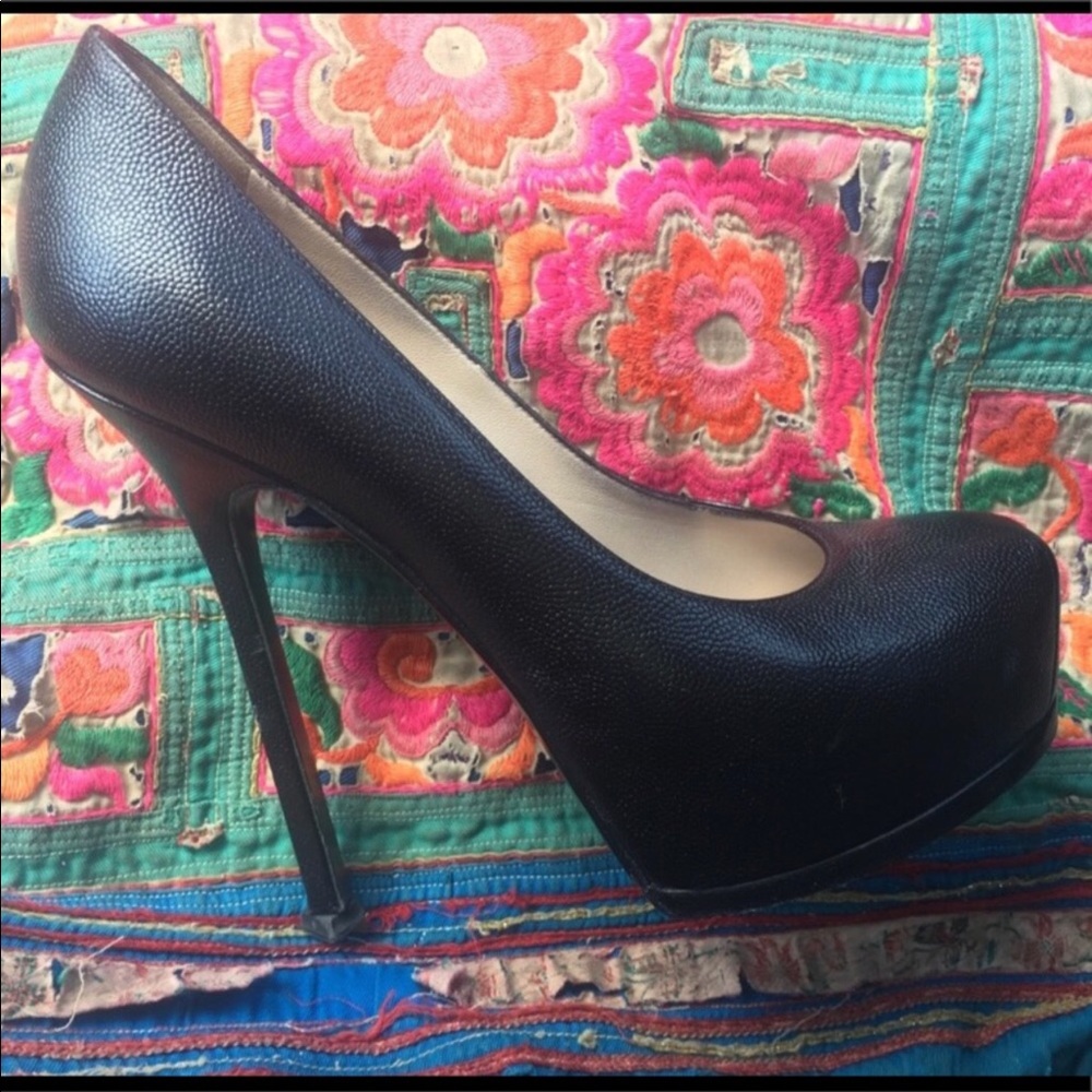 YSL Yves Saint Laurent Black Leather Napa Heels